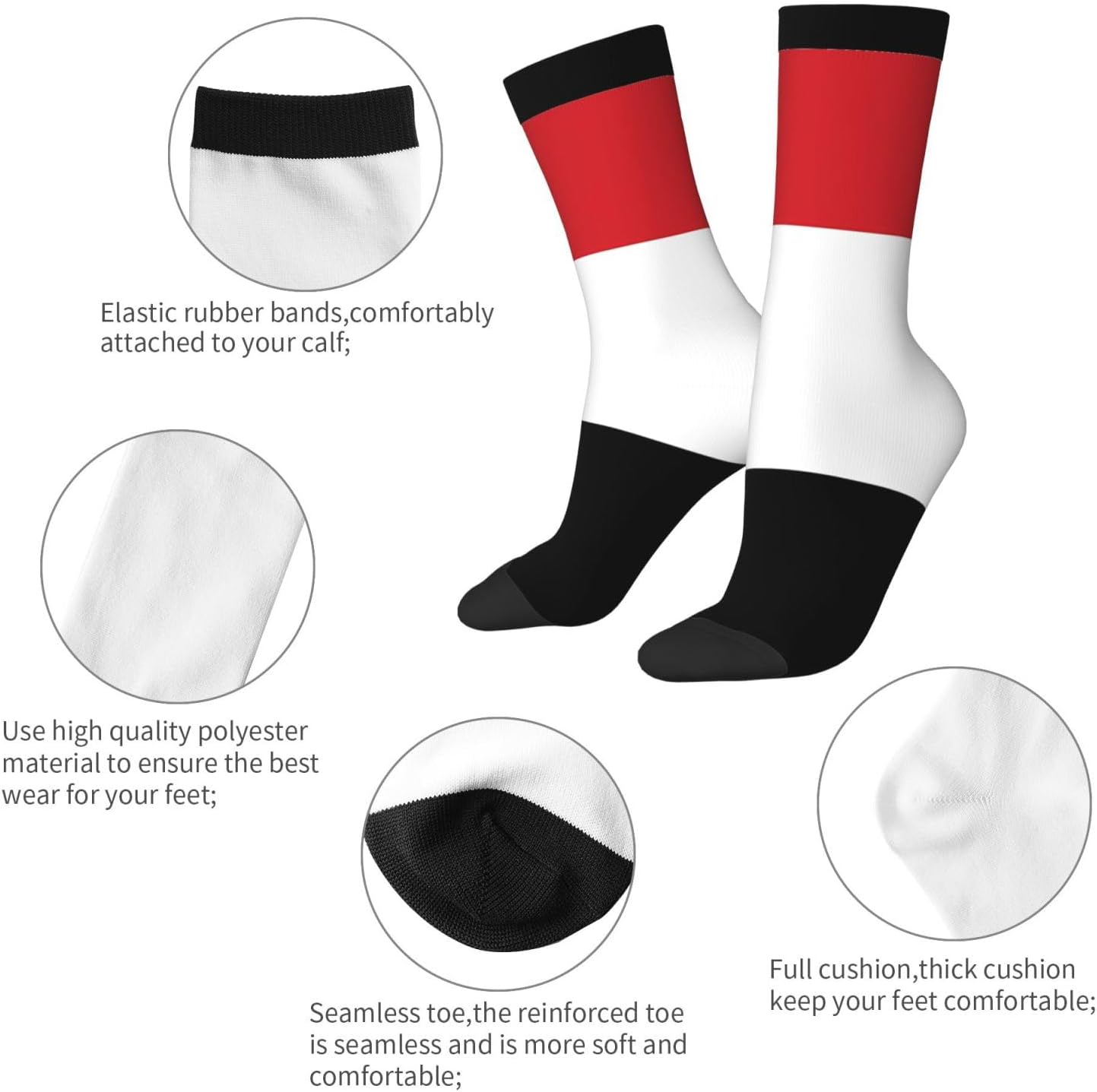 Yemeni flag Unisex Crew Work Cushion Socks Long Athletic Running Socks Workout Breathable Socks