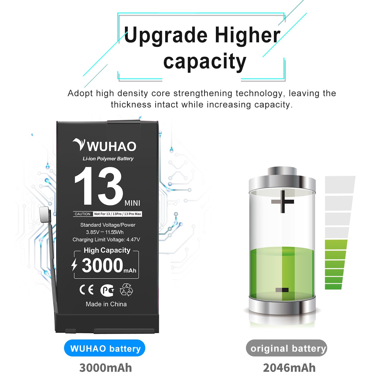 Amazon.com: WUHAO for iPhone 13 Mini Battery, [Upgraded] 3000mAh
