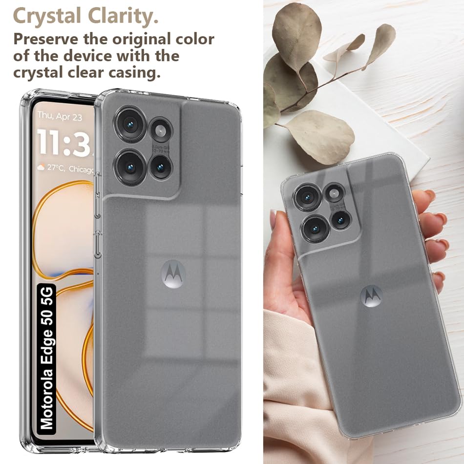 Image of Fashionury Crystal Clear Case for Motorolarola Edge 50 5G | Yellowing Resistance | Transparent TPU Silicone | Raised Camera Lips | Slim Transparent Cover