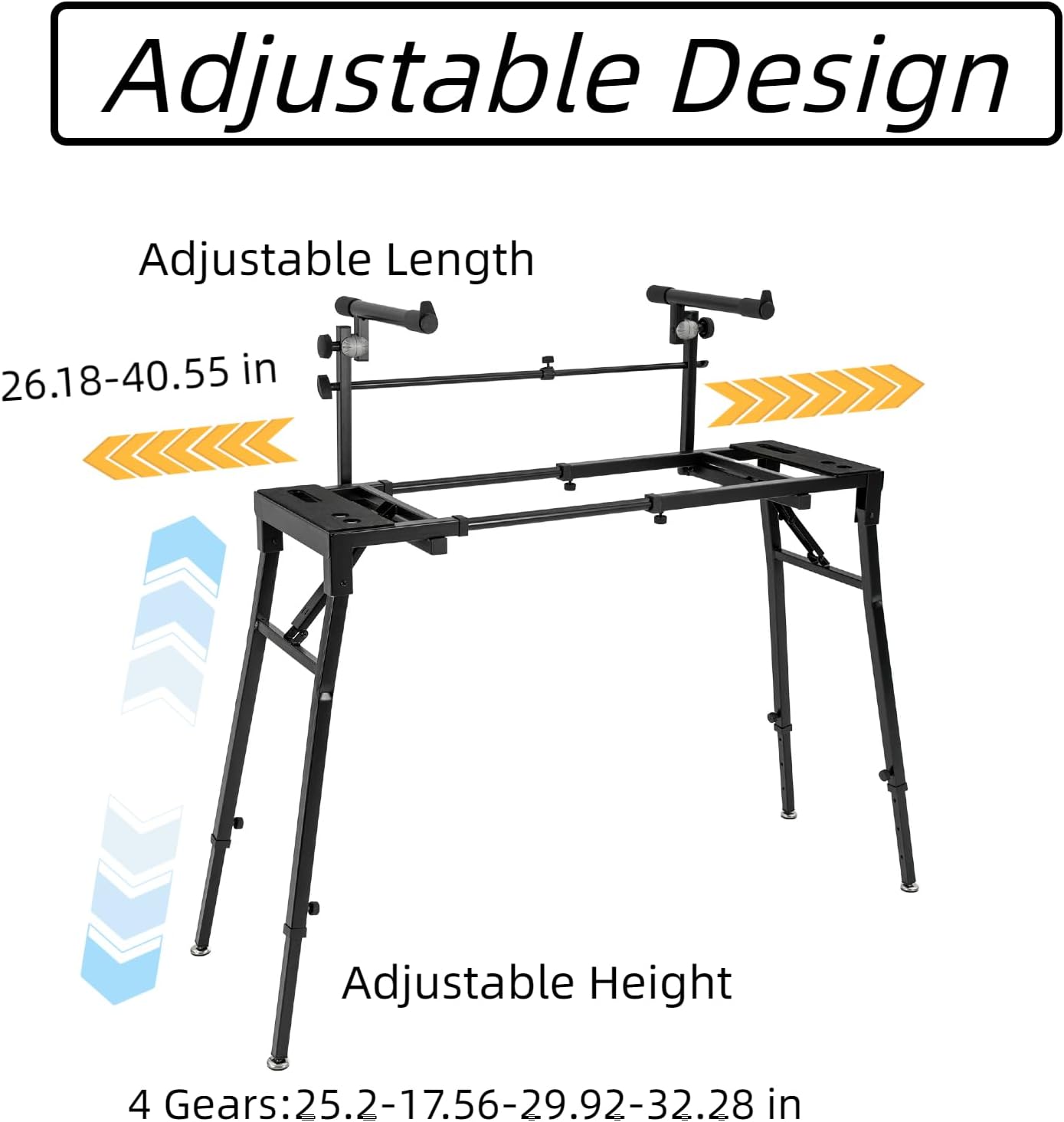 2 Tier Keyboard Piano Stand Portable DJ Controller Stand Adjustable Music Studio Desk Metal Synth Stand, DJ Keyboard Table for Synths Electric Pianos Digital Keyboards