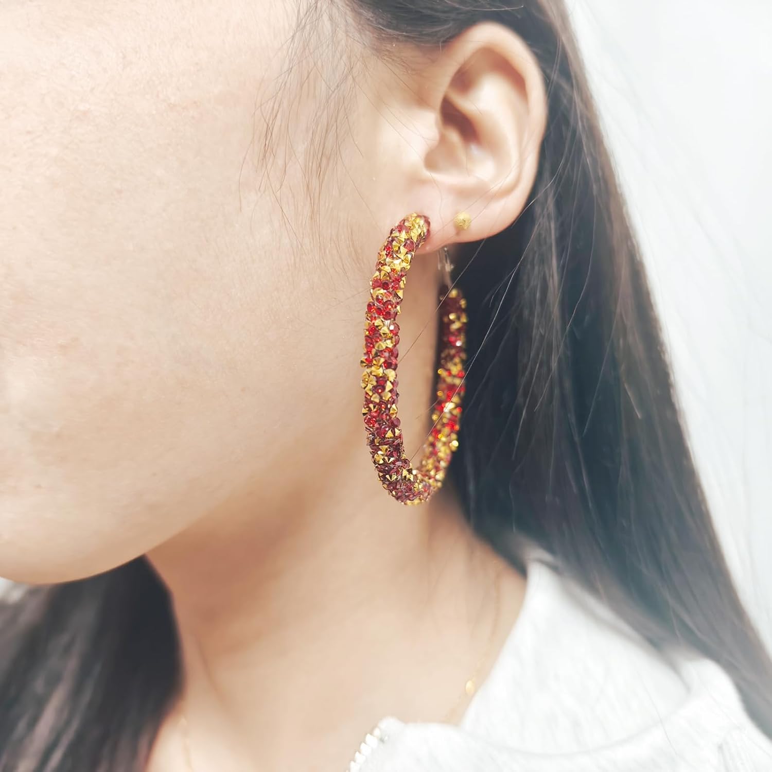 Rhinestone Hoop Earrings for Women Big Hoop Earrings Prom Dresses Earrings - Image 2