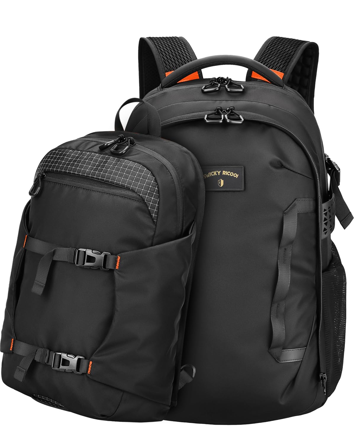 SWICKY RICOOI Rucksack herren Set Handgepäck Rucksack mit abnehmbarer Tasche, 2-in-1 rucksack handgepäck flugzeug mit 17 Zoll Laptopfach, verstellbare Gurte für Business & Urlaub Schwarz