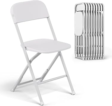 Magshion Plastic Folding Chairs 10 Pack, 350 lbs Capacity, White | Indoor Outdoor Portable Stackable Seating w/ Metal Frame for Wedding Party Event Picnic Camping Work School Commercail