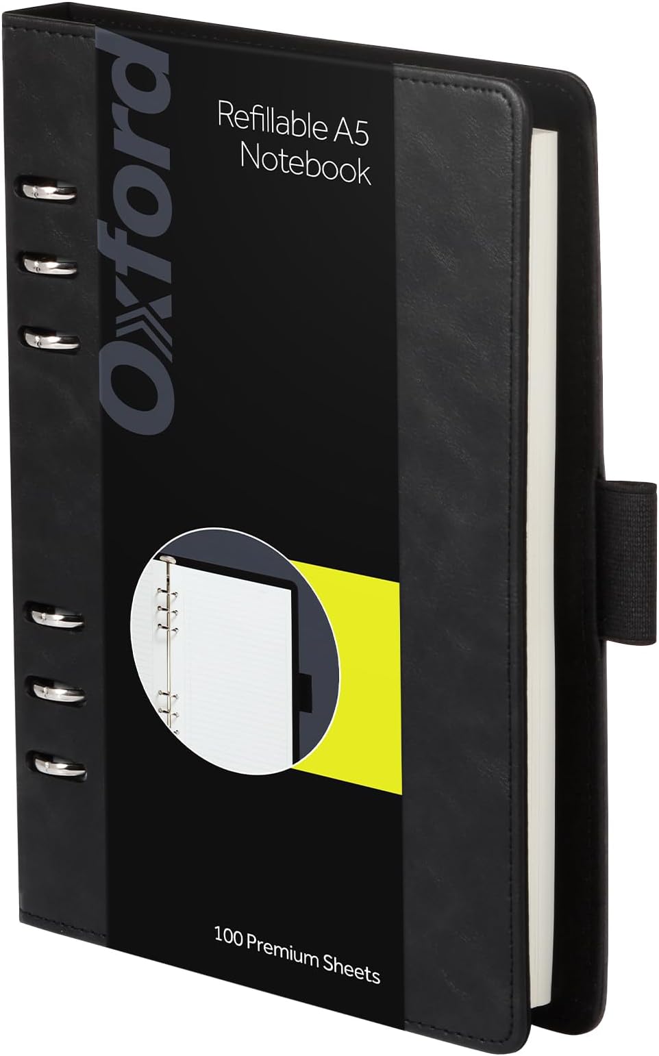 Oxford 6-Ring Professional Notebook, 7 x 9 Inch, Refillable Notebook, Ivory Paper, 100 Sheets, Black Faux Leather Cover (90004)