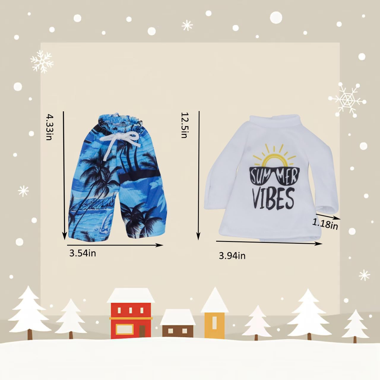 Christmas Elf Beach Clothes Accessories Sets, 9Pcs Doll Kit Include Swim Ring Chair Surboard Sunglasses for Christmas Decoration