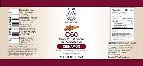 Miniatura 5 de C60 Purple Power Aceite de coco C60 MCT con sabor a canela  Tamaño de viaje  Aceite de coco orgánico prensado en frío  99.99% puro C60 carbono