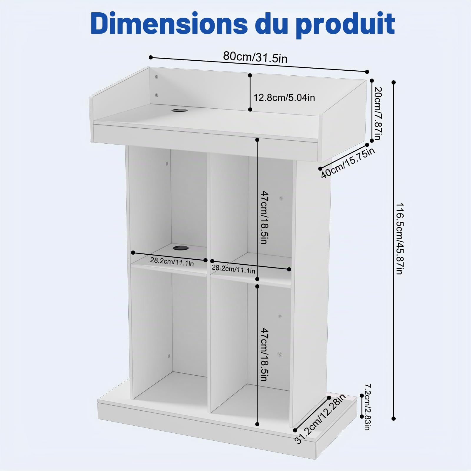 Pupitre de Conférence, Lutrin / pupitre debout Comptoir d'accueil Professionnel Bureau d'accueil avec LED à 16 couleurs de Stockage pour Présentation Réception Bureau École Église Restaurant, Blanc