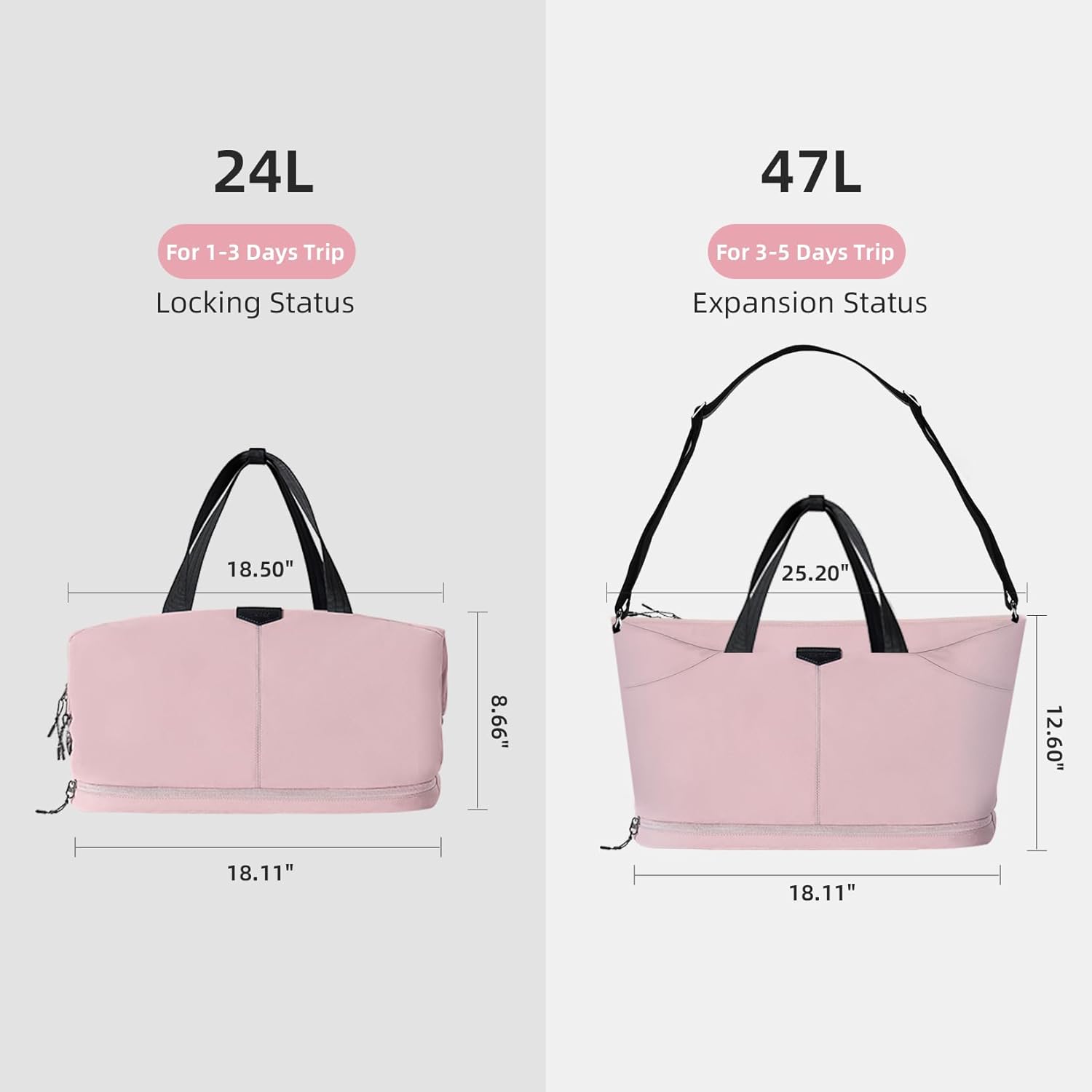 Timeet Expandable Gym Duffel Bag For Women with Yoga Mat Strap, 47L Sports Duffle Bag With Shoes Compartment&Dry Wet Pocket, Water Resistant Carry on Sports Weekend Travel Overnight Bag, Dusty Pink