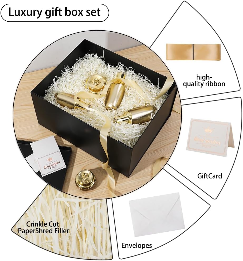 UoeRing 2Pcs Black Extra Large gift box with lids 16.5×13×8 Inches gift boxes for presents,Birthday Box (include Ribbon, Paper Shred Filler Gift Card & Envelopes)