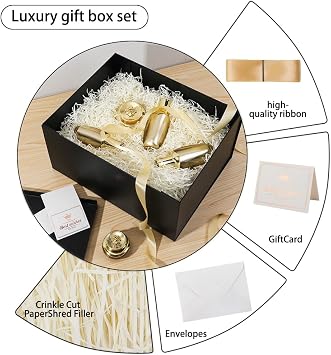 Extra Large Gift Box with Lid 42x32x15.5 cm, Black Gift Boxes for presents Packaging for Birthdays, Valentine's Day, Christmas, (Include Shredded Paper Fill, Envelope Card Ribbon)