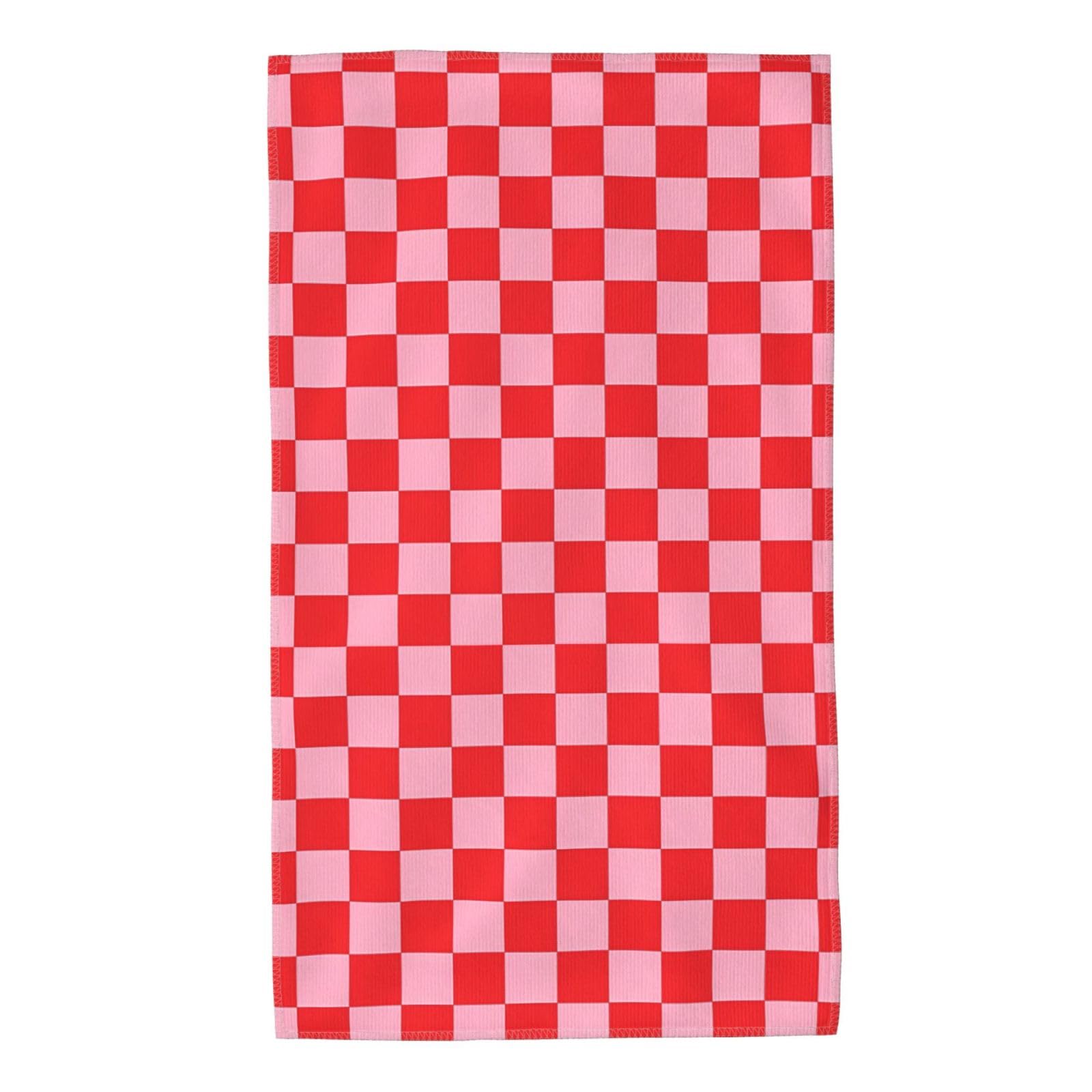 Anceky Red Pink Checkered Towels Absorbent Quick Drying Hand Towels for Face Hair Bath 27.5x16in