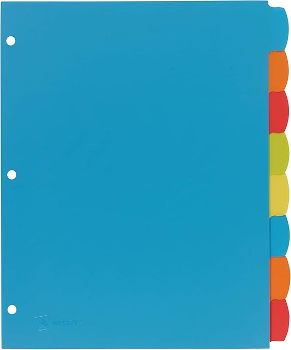 Avery Big Tab Write & Erase Durable Plastic Dividers for 3 Ring Binders, 8-Tab Set, Bright Multicolor, 1 Set (16130)