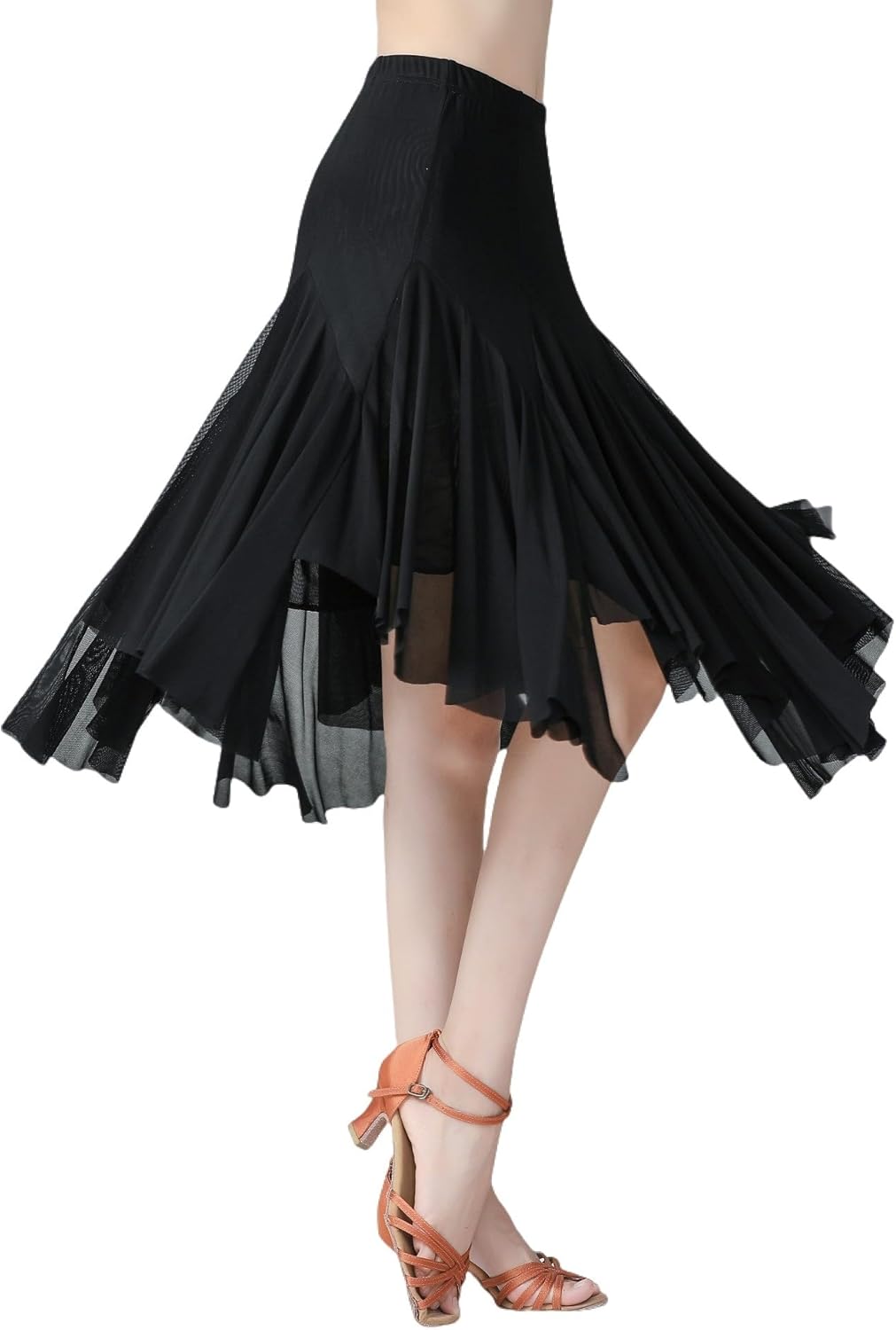 Women Dance Big Hem Skirt Mesh Dance Skirt Ballroom Dance Practice Skirt Performance Clothing Mid-Length Skirt - Image 3
