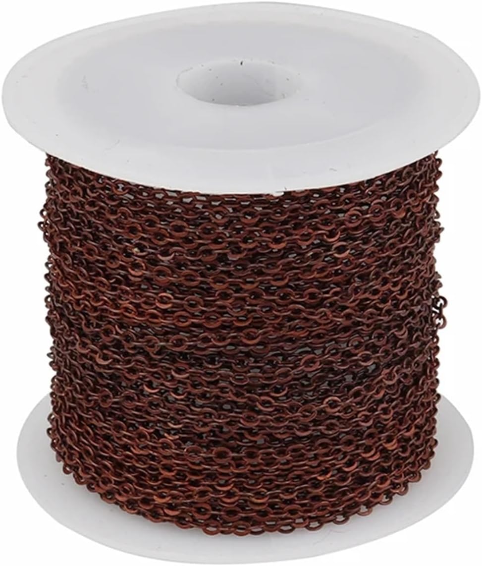 Metal Iron Necklace Chains 5pcs 10yard/roll Copper Clad Iron O-Shaped Flat Cross Chain Jewelry Clothing Hat Bag Accessories for Jewelry Making DIY Craft Supplies(Gold,2.5x3mm)