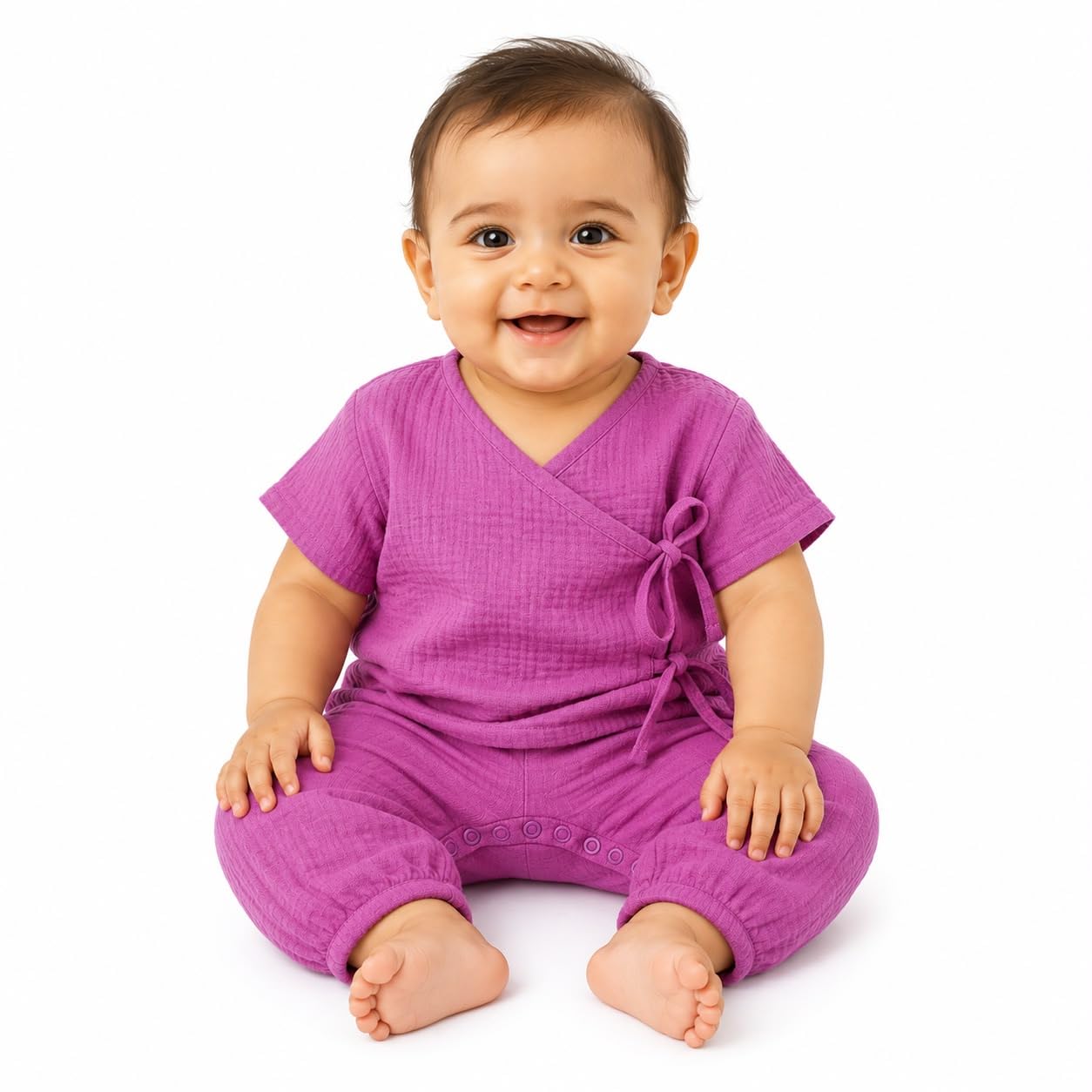 Baby Organic Cotton Romper for Boys & Girls | 100% Organic Cotton Wrap Style Jumpsuit with Snap Button Closure | Soft Breathable Newborn Infant Bodysuit | Purple-image-10