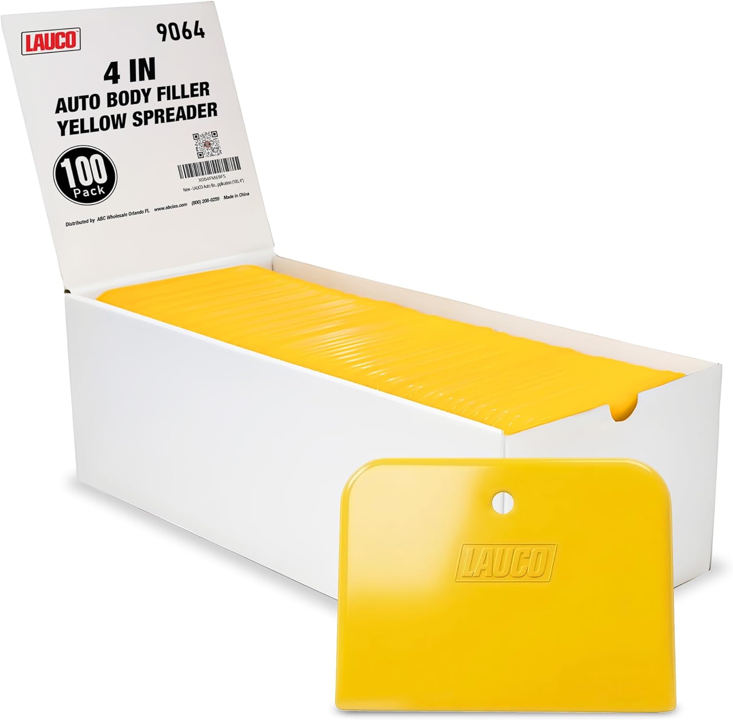 LAUCO Auto Body Filler Spreaders (100 Pieces) - Yellow Reusable Plastic Spreader for Automotive Fillers, Putties, Glazes, Caulks and Paint - Easy Application (100, 4")