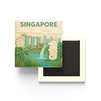 Singapur - Paper Cut Art - Bask l  Buzdolap Magneti Kare - 9x9 cm