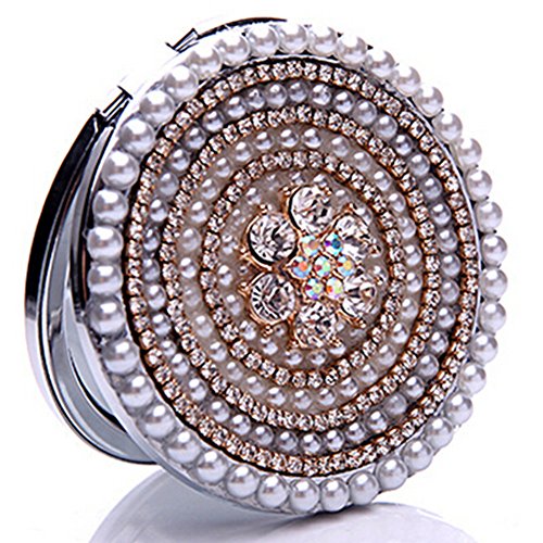 EVTECH(TM 3D Bling Crystal Rhinestones Stainless Travel Compact Pocket Crystal Folding Foldable Makeup Mirror(100% Handmade)