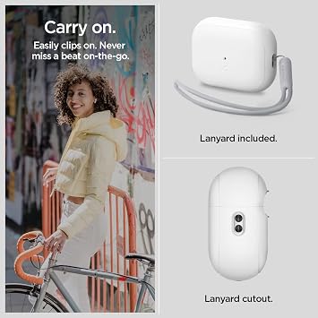 Spigen AirPods Pro 2 ile Uyumlu Kılıf Silicone Fit + Strap Askı ipi özellikli Kaymaz Silikon Beyaz Kapak - ACS05811 (Spigen TR Garantili)