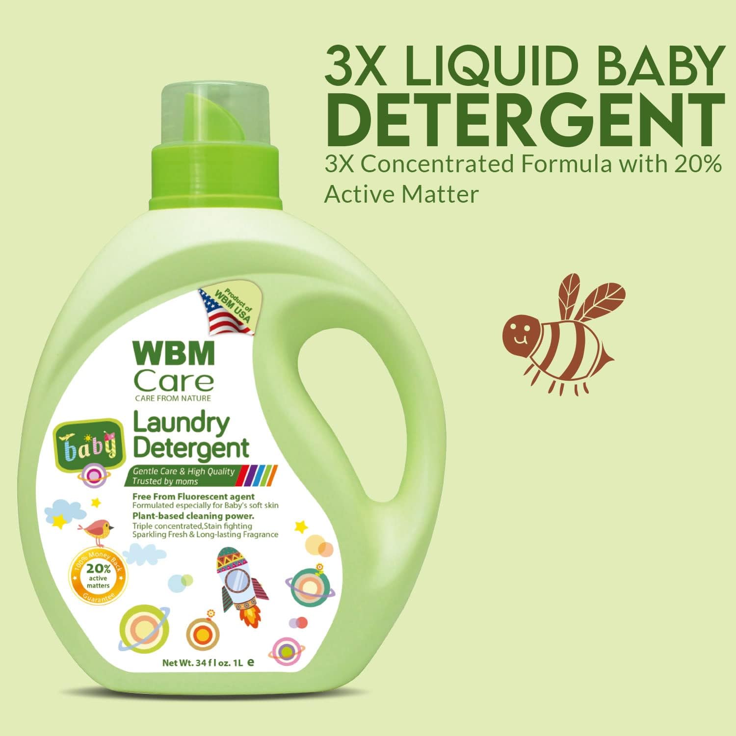 WBM Laundry Detergent | Plant-Based Liquid Formula | 34 fl oz Each, 50 Loads Total | Eco-friendly and effective cleaning for all your laundry needs | 2-Pack