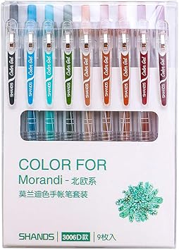 NINGSA Morandi Colored Gel Ink Pens Retractable 0.5mm Fine Point Assorted Colors for Bullet Journal/To Do List/Making Notes/Art Painting, Pack of 9 Nordic Style