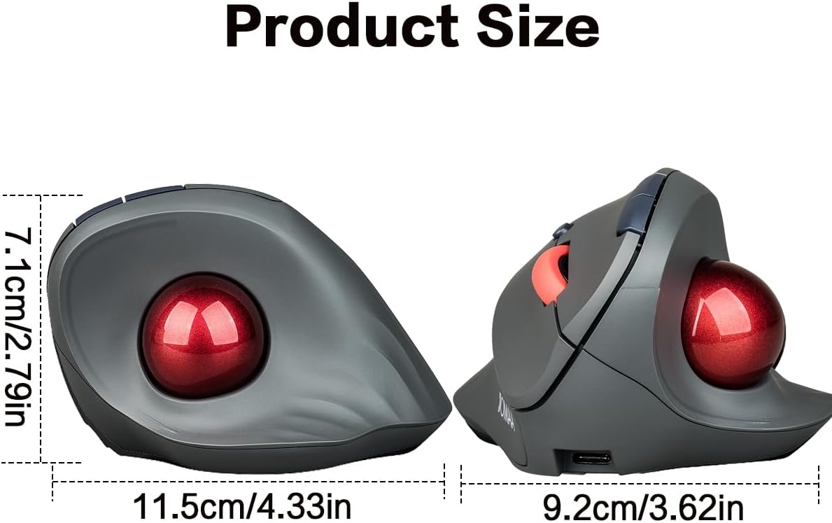 Dual Mode Wireless Vertical Computer Trackball Mouse, Ergonomic Bluetooth Thumb-Control Mouse with Quiet Clicks Ergonomic Design Adjustable CPI ,Built-in 500mAh Battery Rechargeable for PC/Mac/Laptop