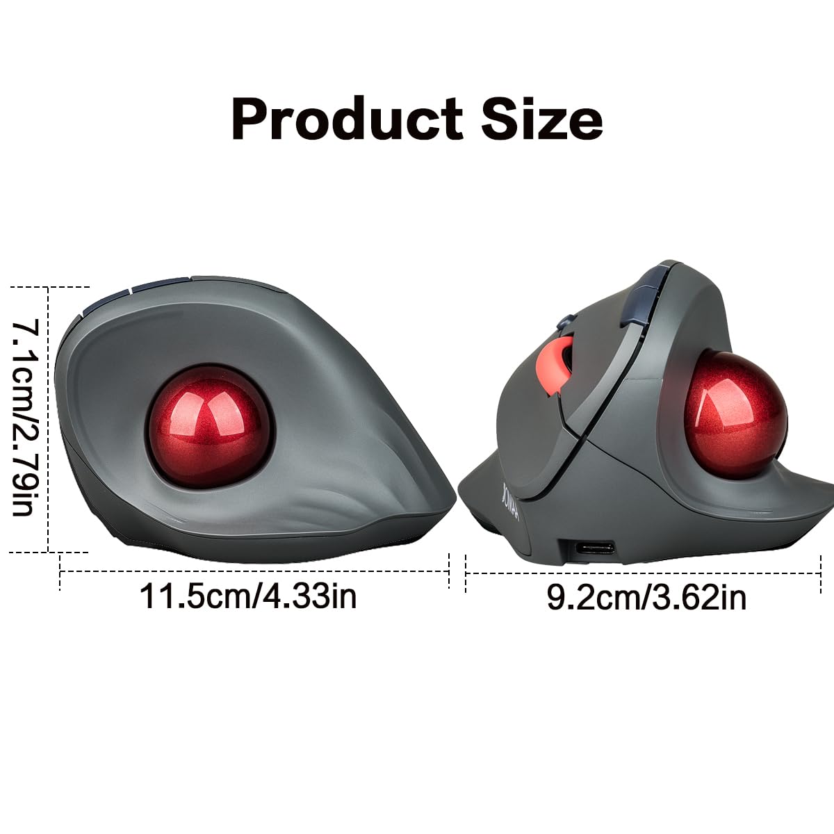 Mouse trackball verticale wireless a doppia modalità, mouse ergonomico Bluetooth con controllo del pollice con clic silenziosi, design ergonomico CPI regolabile, batteria integrata da 500 mAh