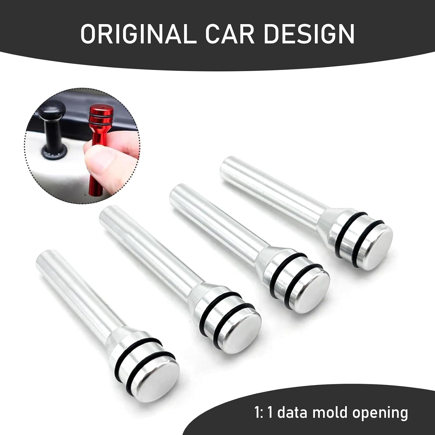4 PCS Car Door Lock Knobs, 0.47" x 1.93" Aluminum Alloy Inner Door Lock Pull Pins, Automotive Inner Door Pull Pins Decor, Suitable for Most Cars SUVs Accessory (Silver), SLYMSK2628SI-4PC image 5