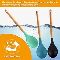 Vista 6 de 3 cucharas grandes de silicona para mezclar con mango de madera, antiadherentes, resistentes al calor, herramientas de mezcla de cocina