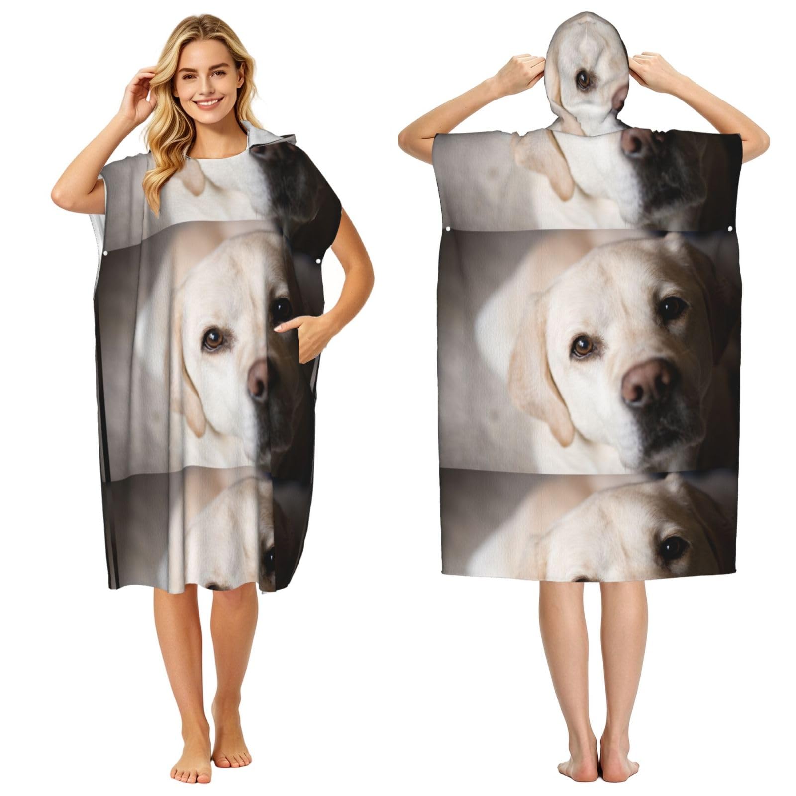 Poadnly Labrador Dog, Adult Hooded Beach Towel 90 x 110 cm,Changing Bath Robe, Surf Poncho Towel For Women Men