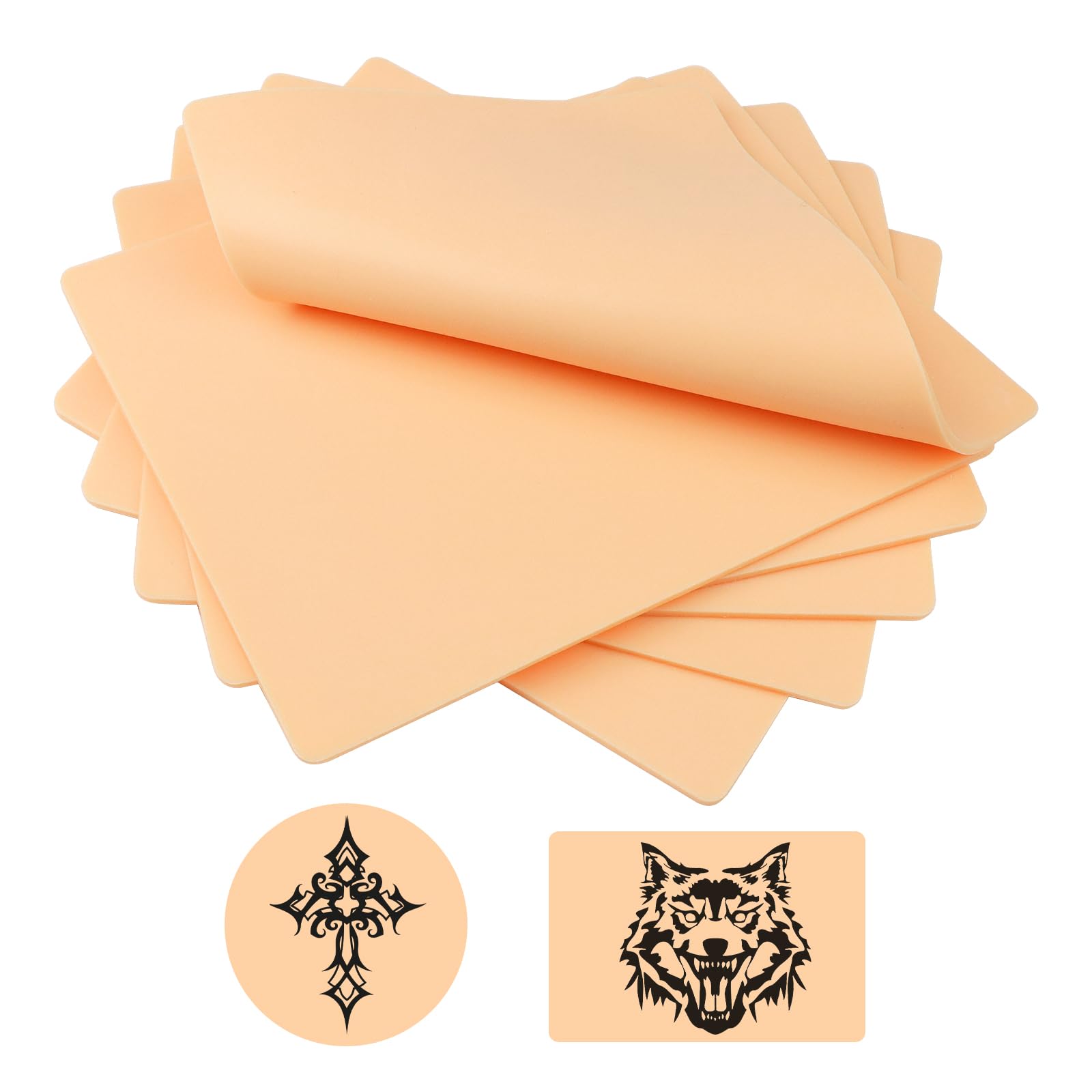 ASSRECT 6 Piezas Piel Sintetica Tatuaje 3mm Piel Artificial para Tatuar Silicona 20 x 15cm Doble Cara Piel de Práctica de Tatuaje para Tatuadores Principiantes y Experimentados