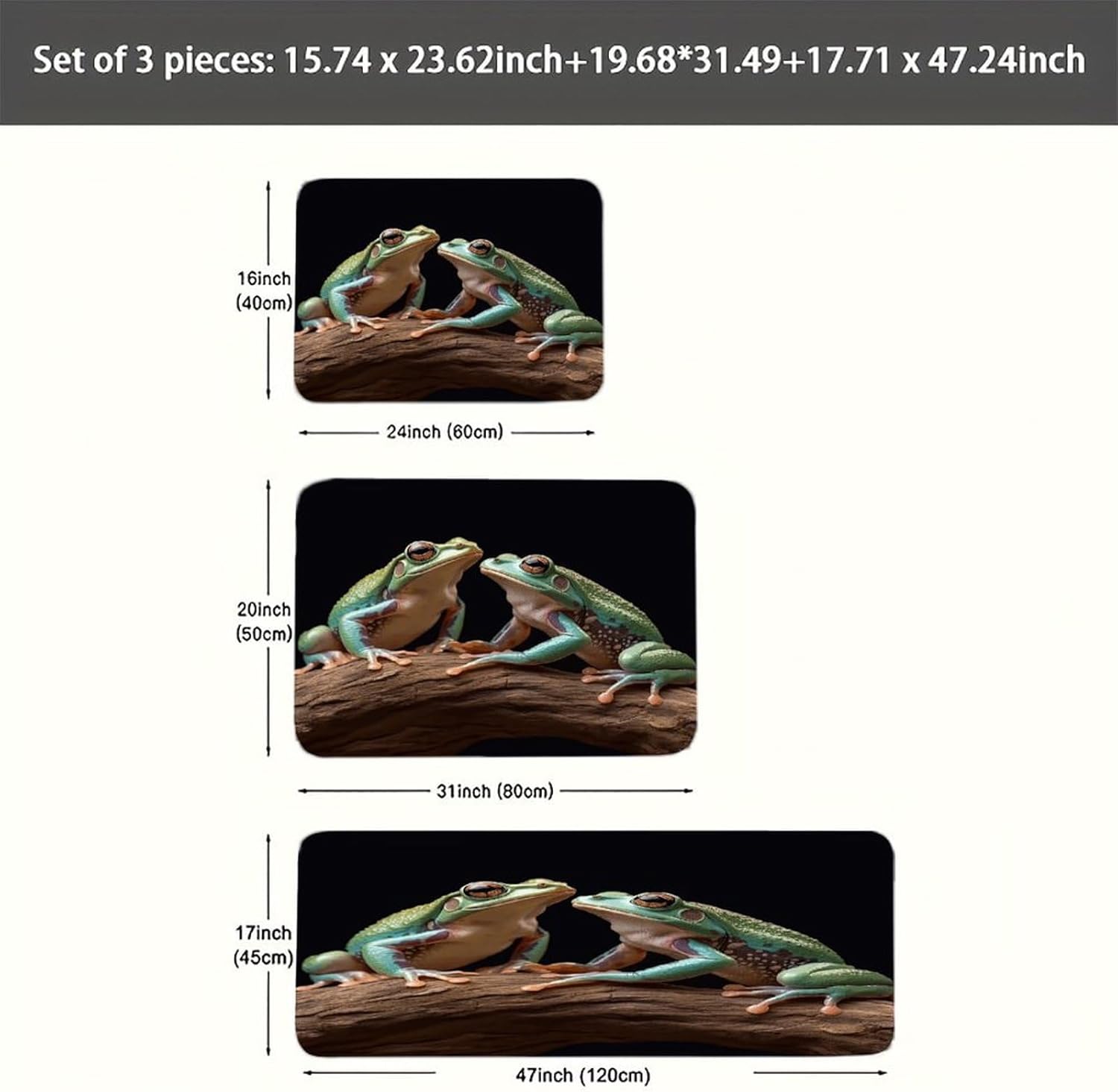 Two Frogs Kitchen Rugs Set of 3 Non Slip Washable Kitchen Mats for Floor Soft Area Rug Kitchen Floor Mat Cushioned Anti Fatigue Mats Standing Sink Mat Decor Runner Rugs