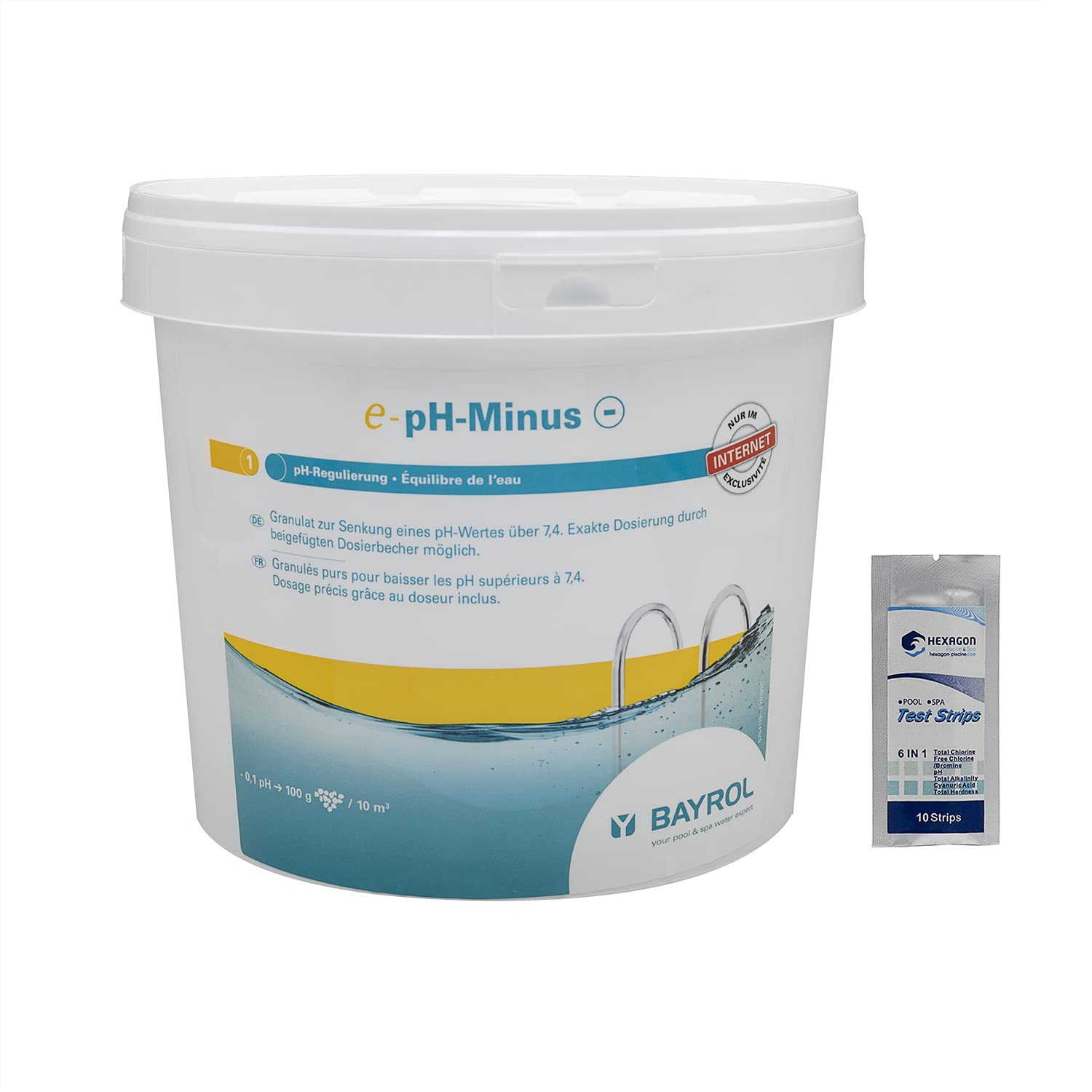 BAYROL e.pH-Minus Granulés 6kg Correcteur de pH Solide Baisse Le pH Dissolution Rapide 10 Tests HPS OFFERTS 6 en 1