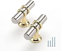 Vista 33 de Rergy Manijas de Gabinete Tiradores de Cajón y Pomos, Paquete de 5 Níquel Cepillado y Oro Centro de Orificio de 3 Pulgadas, Herrajes de Cocina