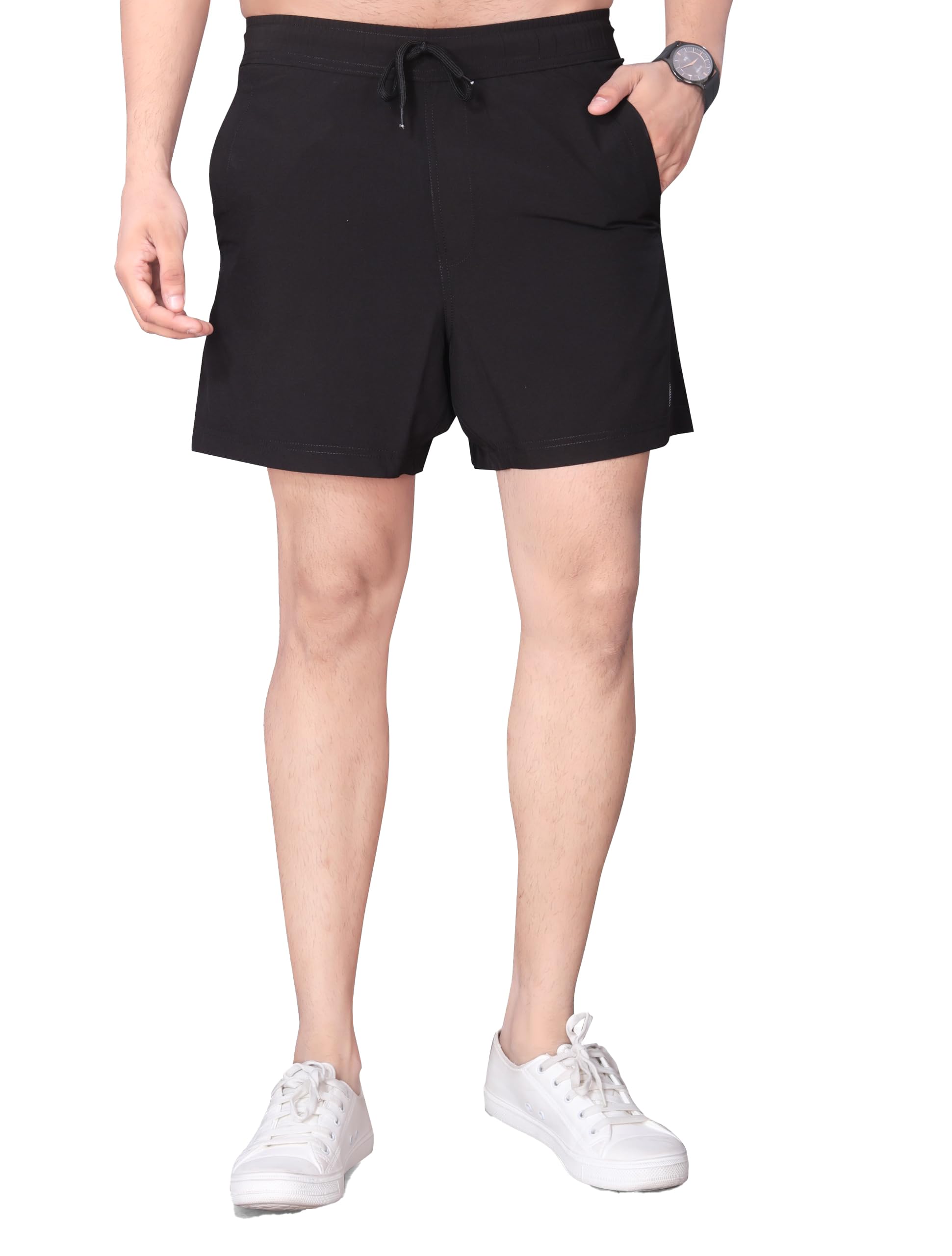 attivo Men's Fitted Gym Shorts with Stretchable Design, Functional Pockets, Elastic Waistband, and 5-inch Inseam for Dynamic Motion – Polyester Woven Solid Fabric-picture-28