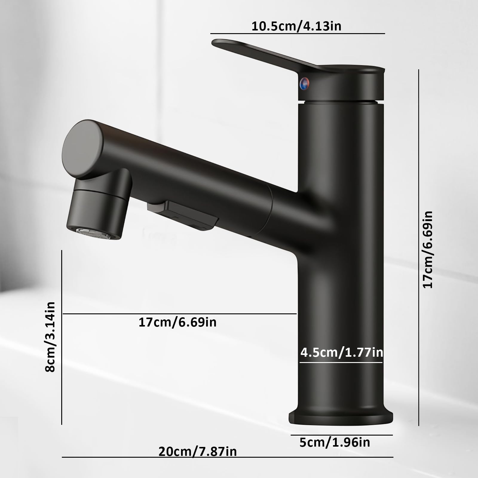 Robinet de salle de bain avec douchette extensible, haute pression, mitigeur monocommande avec 3 types de jet, mitigeur chaud et froid, robinet de lavabo pour salle de bain, noir