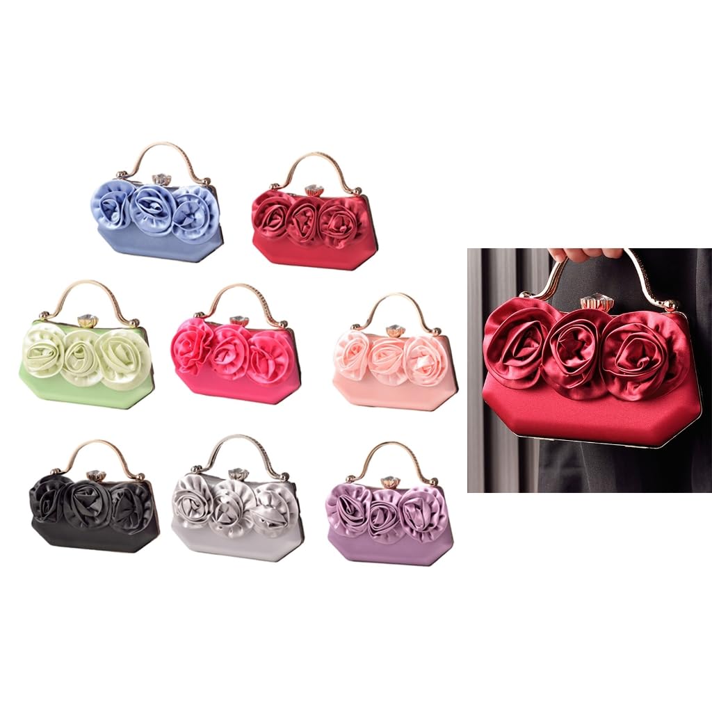 Elegant 3D Floral Satins Clutches Evening Bag for Wedding Formal Event Women Crossbody Chain Handbag Purse
