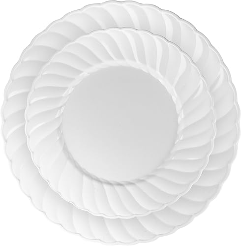 Miniatura 2 de PLASTICPRO Juego de 32 elegantes platos desechables de plástico que incluye 16 platos llanos y 16 platos de ensalada, platos de fiesta resistentes y