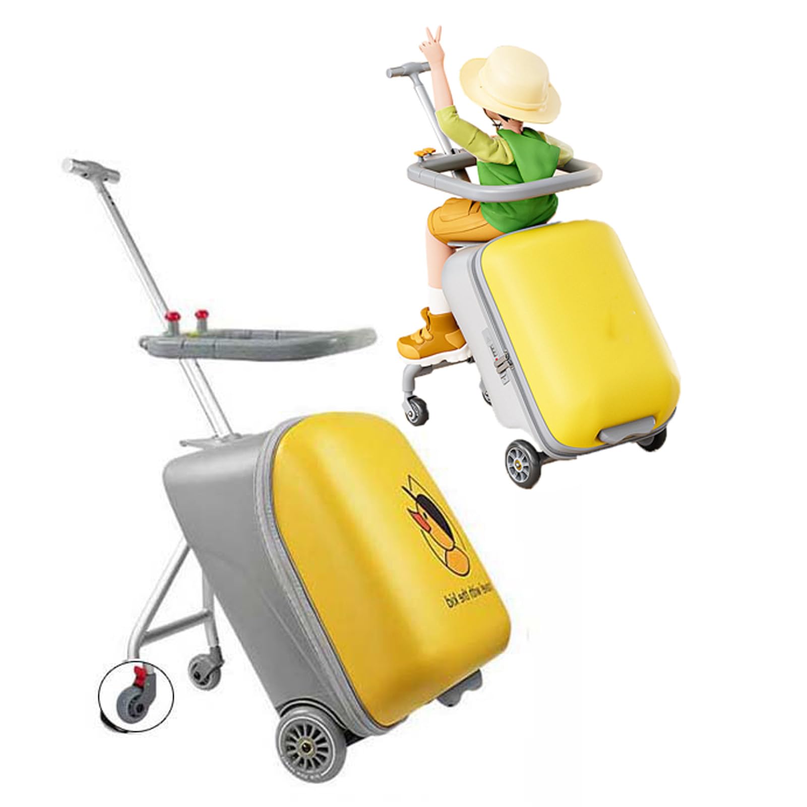 Valigia da viaggio per bambini, 50,8 cm, pieghevole e rimovibile, espandibile, con seggiolino per bambini, passeggino leggero 2 in 1 e set valigia con guardrail, Giallo, Tempo libero Viaggi