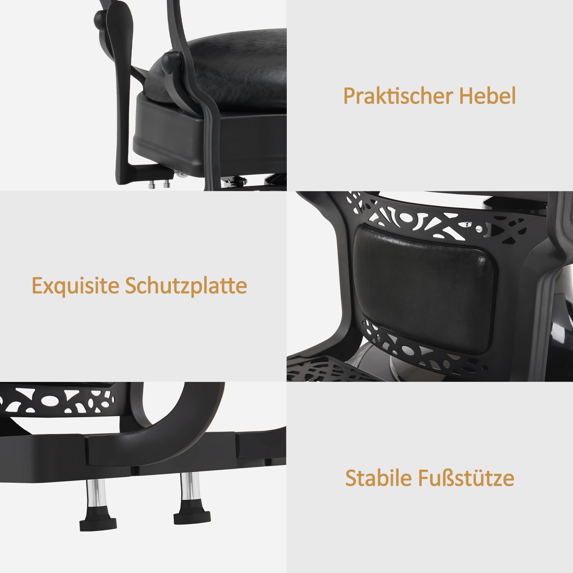 Sedia da parrucchiere con poggiatesta inclinabile regolabile in altezza girevole 360° stile retrò nero
