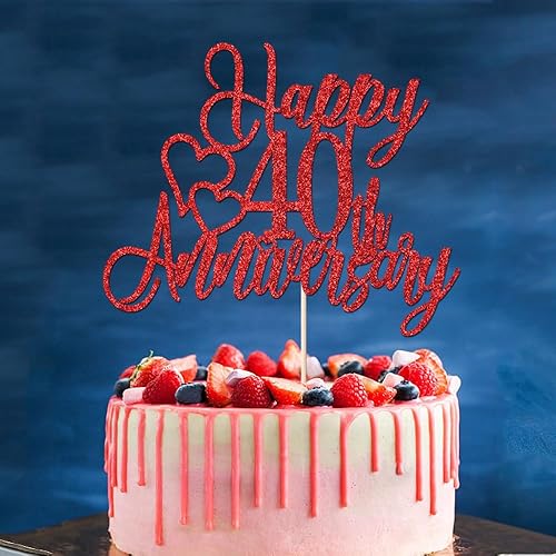 Miniatura 3 de Decoración para pastel de 40 aniversario, decoración de cumpleaños 40 y boda, purpurina roja