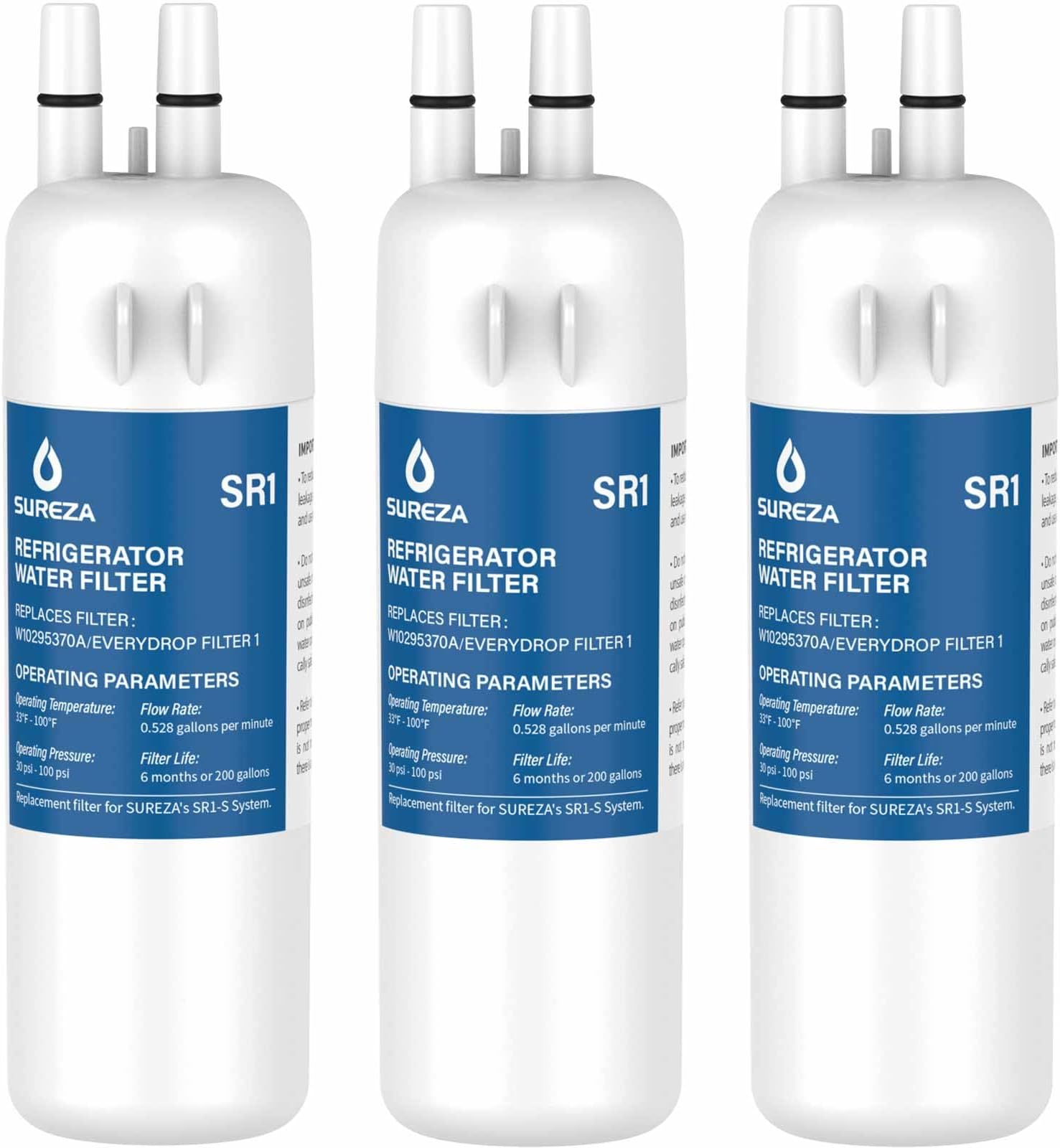 Refrigerator Water Filter Compatible with Everydropยฎ Filter 1, EDR1RXD1, W10295370A, WHR1RXD1, P8RFWB2L, W10295370, EDR1RXD1B, P4RFWB, Kenmoreยฎ 46-9081, 46-9930, 3Pack