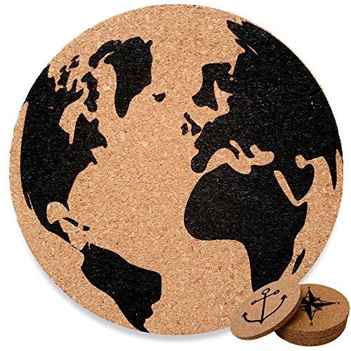Drink Coasters Set Of 6 | Cork Coasters For Drinks | Non Slip Rustic Kitchen Barware Decor | Protect Your Table From Stains | Travellers Edition.