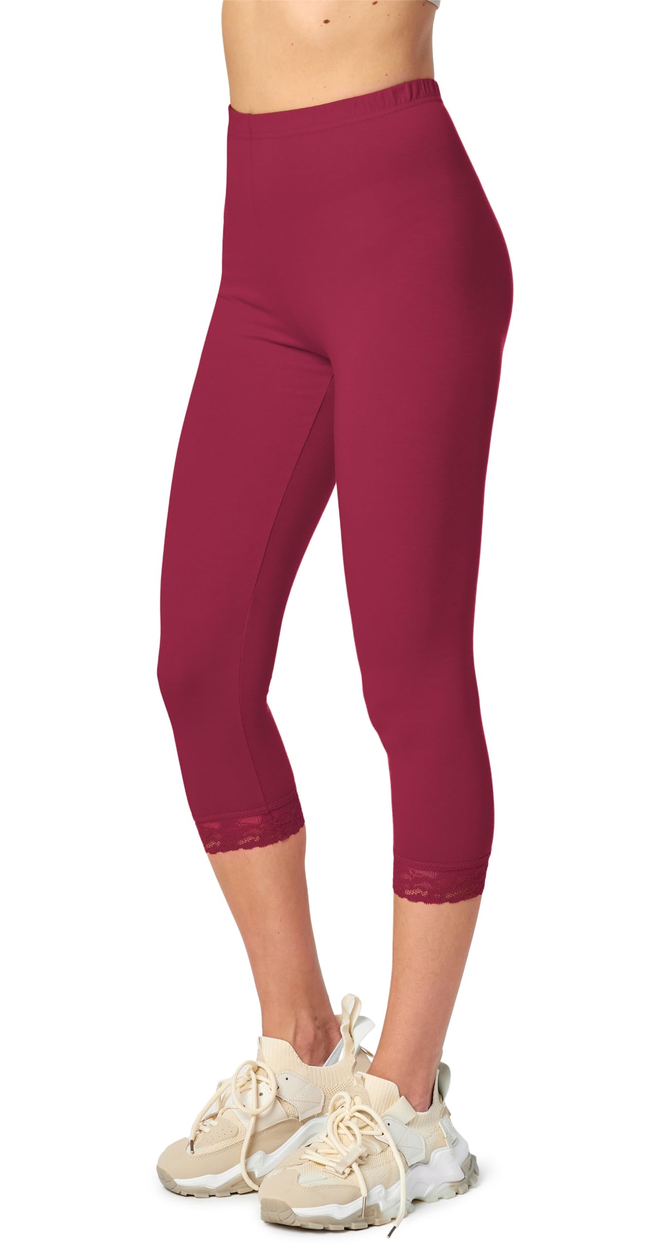 Merry Style 3/4 Capri Leggings Damen Caprihose Blickdichte Leggings aus Viskose mit Spitze MS10-290