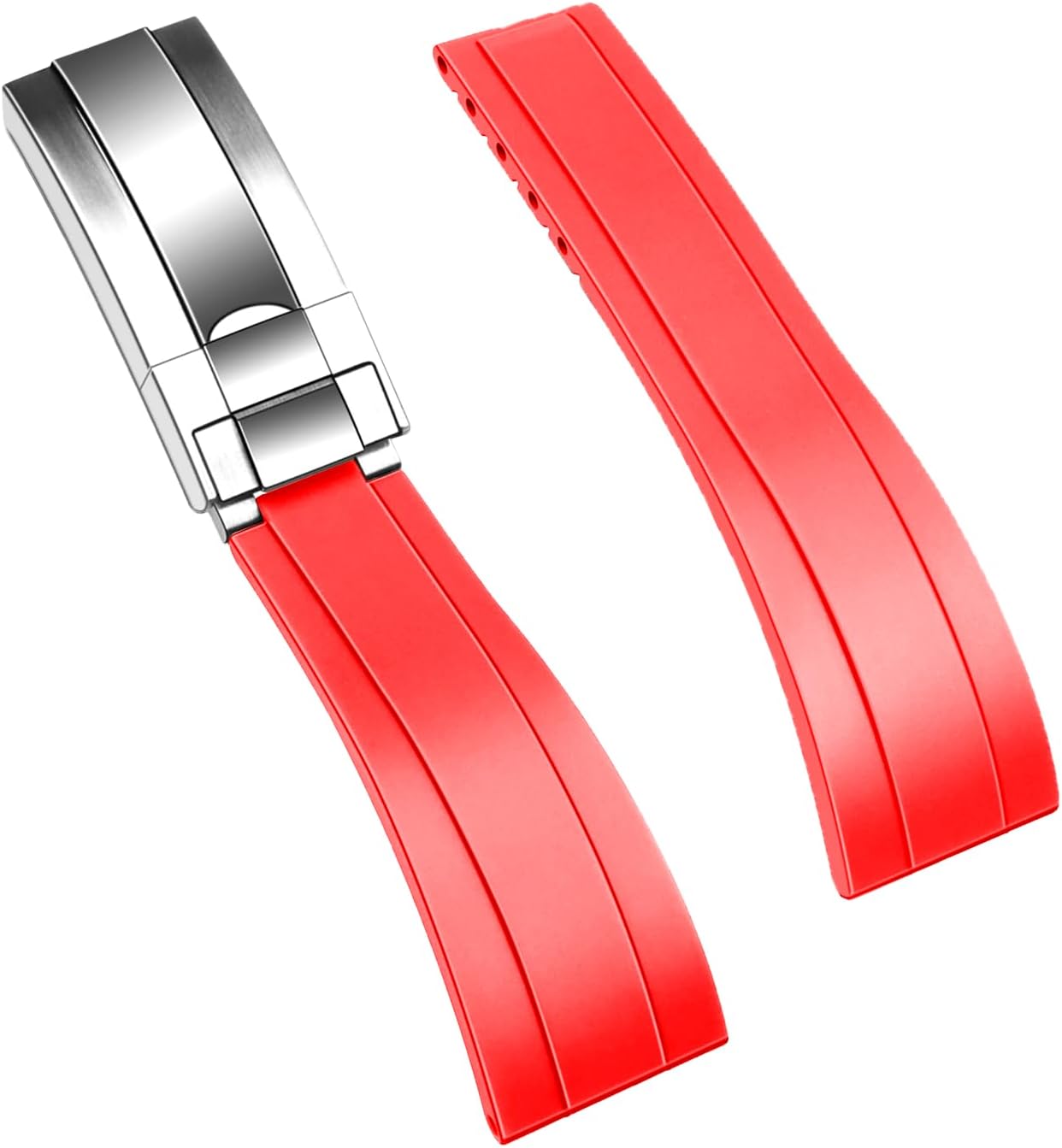 YISIWERA 20mm 22mm Silicone Watch Band, FKM Rubber Watch Strap for Men Women, Straight End with Solid Diving Deployment Double Buckle