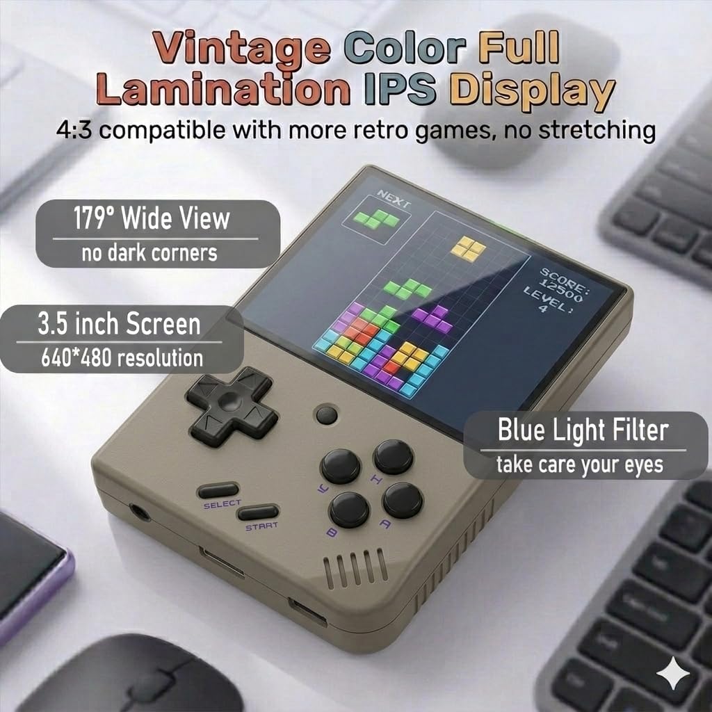 Miyoo Mini Plus OnionOS Retro Handheld Game Console with 20+ Emulator, 3.5-inch 640*480 Screen 3000mAh, Gift for Men & Women with Portable Case, Gray