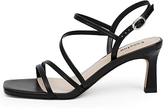 Strappy Heels for Women Square Open Toe 7cm/2.76" Heels Dressy Heeled Sandals