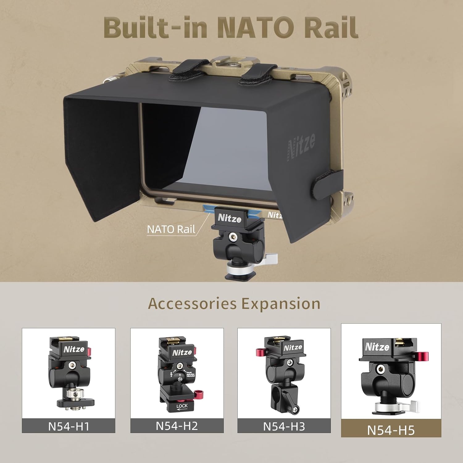 Nitze Cage Kit for Atomos Ninja/Ninja V/Ninja V+ / Ninja Ultra/Zato Connect/Shinobi Monitor, with HDMI Cable Clamp and PU Leather Sunhood - JT-A05B