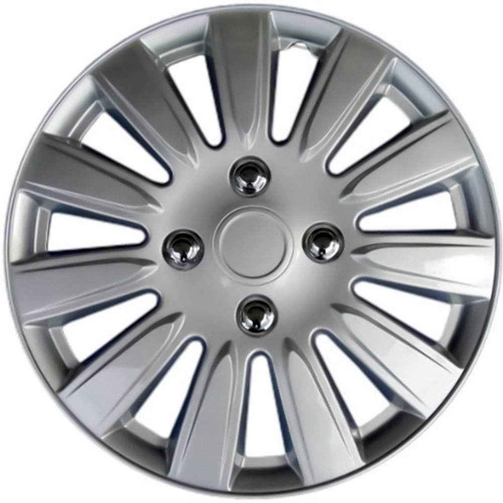 OxGord 15 inch Silver Snap-On Hubcaps with 8 Split Spoke Compatible with 2012-2015 Toyota Yaris Standard Steel Wheel Covers