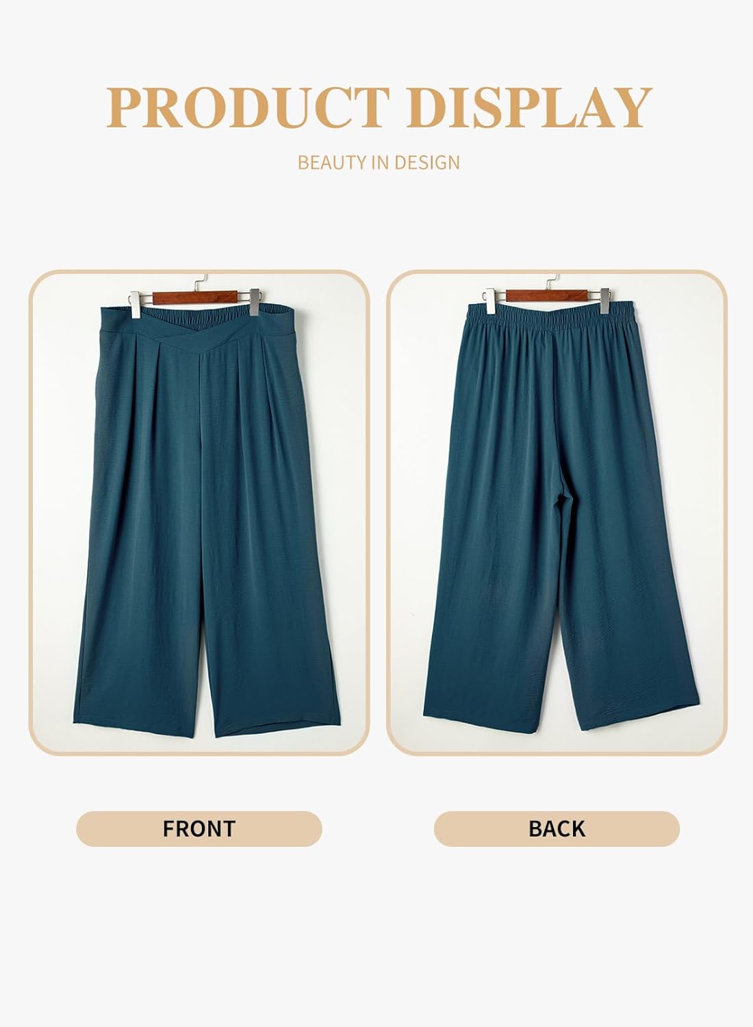 Eytino Womens Plus Size Wide Leg Pants Crossover Waist Pleated Front Casual Work Pants Lounge Trouser with Pockets(1X-5X) - Image 4